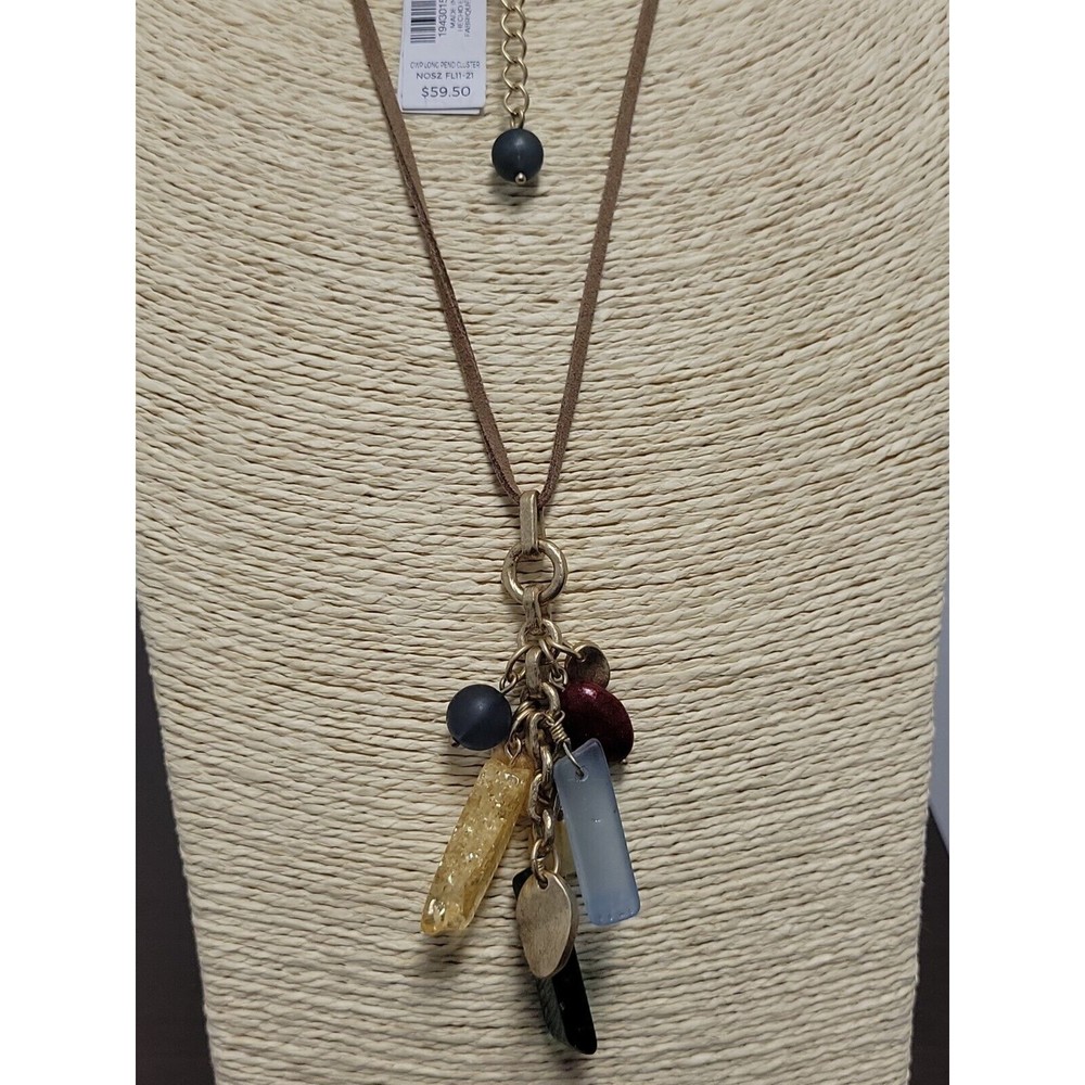 NWT Long CHICOS Pendant Cluster Bead Charms Leather Necklace Necklace 30”